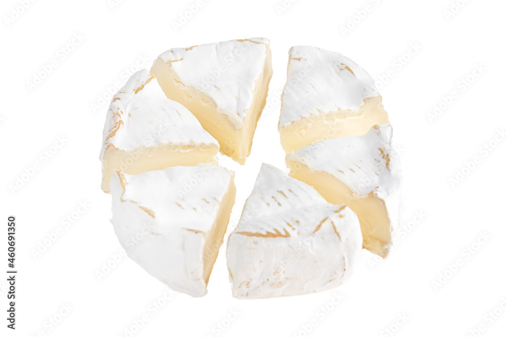 Camembert on a white background. Camembert cheese close-up on a white background. Camembert on a white background. Camembert cheese close-up on a white background.