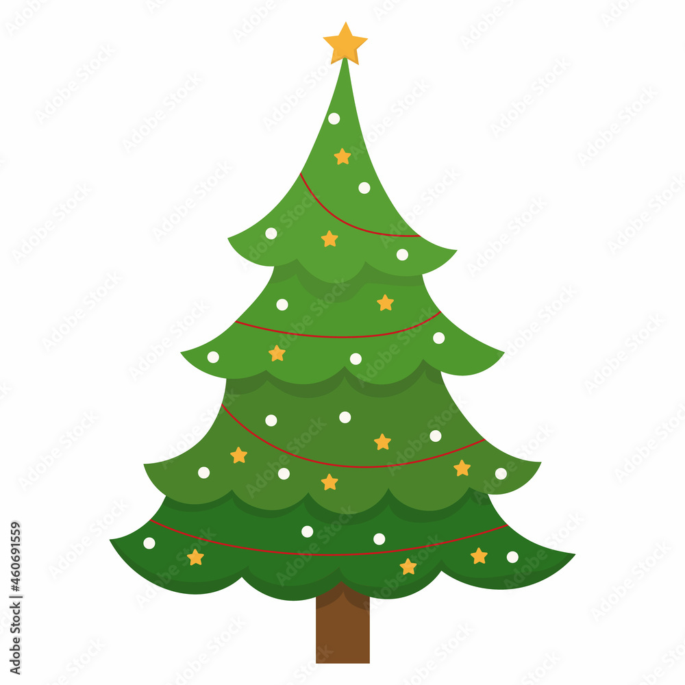 green christmas tree decorated vector, isolated
