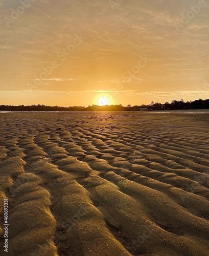 Sun rising during low tide on a river in the state of Par   in Brazil.