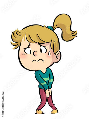 Illustration of little girl holding the pee