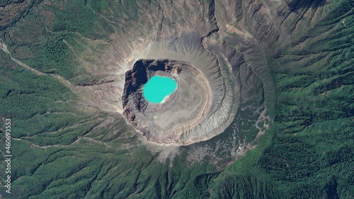 Santa Ana Volcano looking down aerial view from above, bird’s eye view Santa Ana Volcanic Crater, Santa Ana, El Salvador