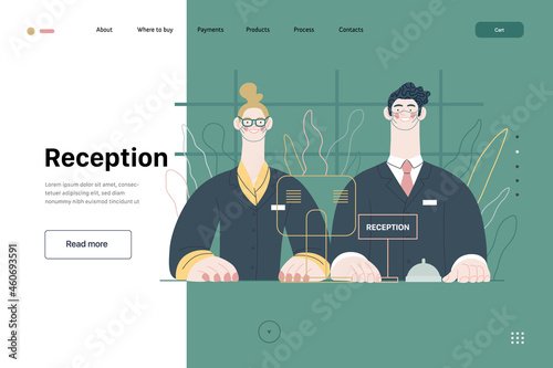 Hospital reception - medical insurance web template. Modern flat vector