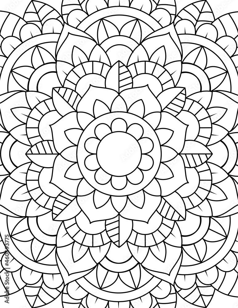 Square Mandala Coloring Book Pages for Adults. Adult Coloring Book. Pattern Black and White Pages. Mandala.
