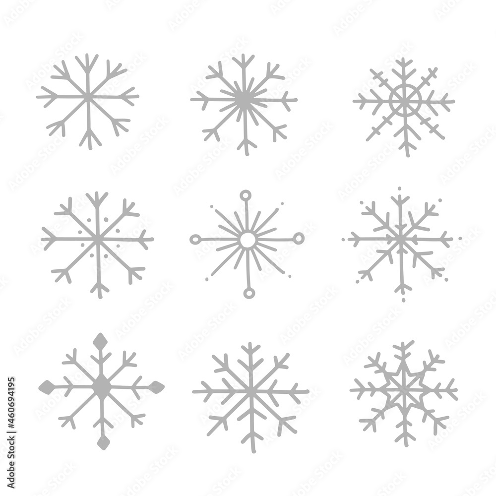 Set of different hand draw icons or symbols of snowflakes. Vector illustration isolated on background. Set of different hand draw icons or symbols of snowflakes. Vector illustration isolated on background.