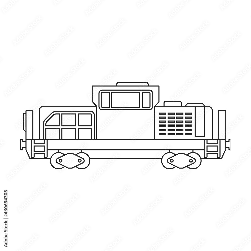 Locomotive with wagon vector outline icon. Vector illustration railway train. on white background. Isolated outline illustration icon of locomotive and wagon .