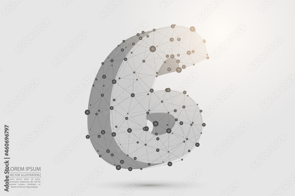 Abstract number six, figure 6, consisting of triangles, circles, spots of decay, stars. Vector eps 10.