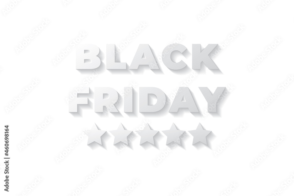 Black Friday Sale Logo White Creative Concept with Lettering and Five Stars as Friday Sign or Symbol - White Shadows on White Background - Gradient Graphic Design Black Friday Sale Logo White Creative Concept with Lettering and Five Stars as Friday Sign or Symbol - White Shadows on White Background - Gradient Graphic Design