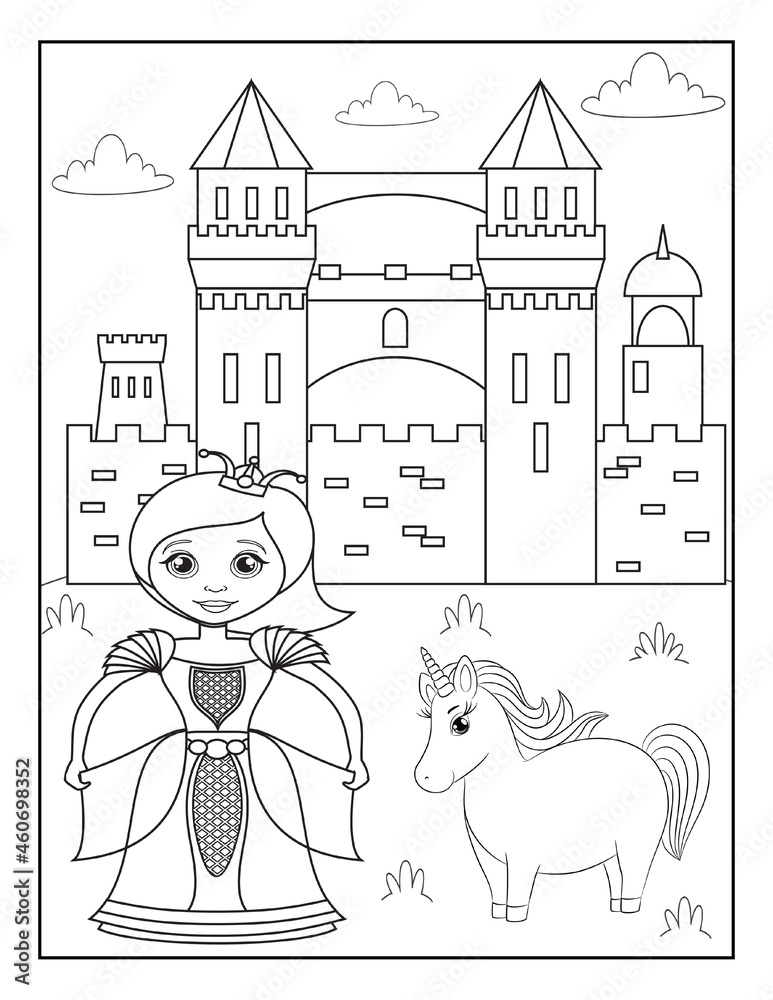 Princess Coloring Book Pages for Kids. Coloring book for children. Princess.