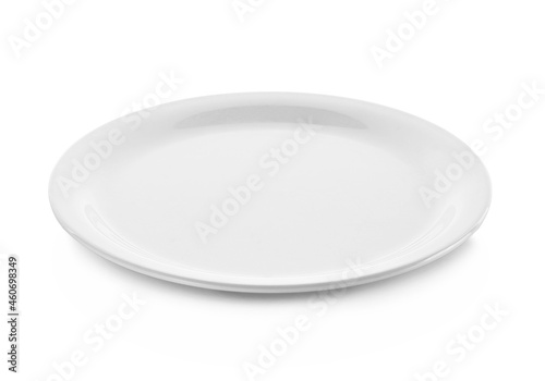 Empty white plate isolated on white background.
