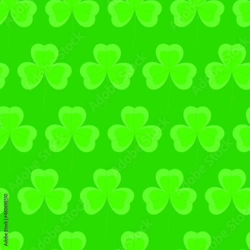 Clover leaf on a green background. Seamless vector pattern for design, packaging, wallpaper, scrapbooking.