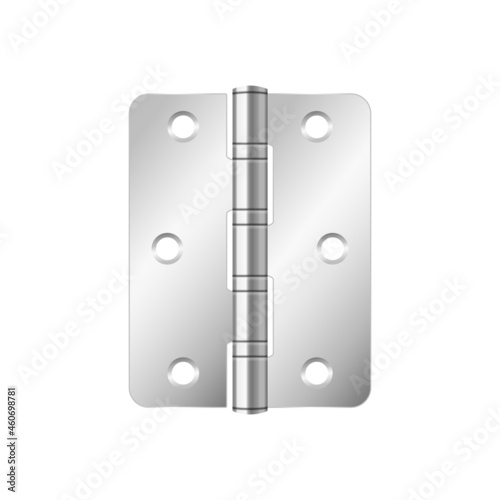 Silver door hinges realistic. Metallic mortise equipment for adjustable fixing aperture