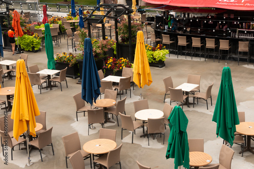 Looking Down on A Cafe with Colorful Umbrellas  photo