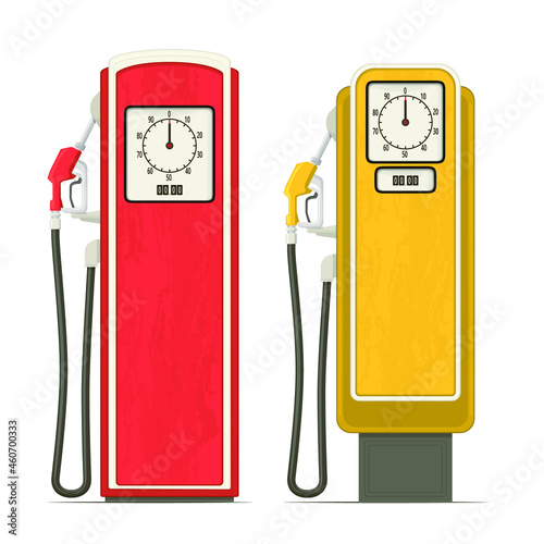 Red and yellow gas station pumps