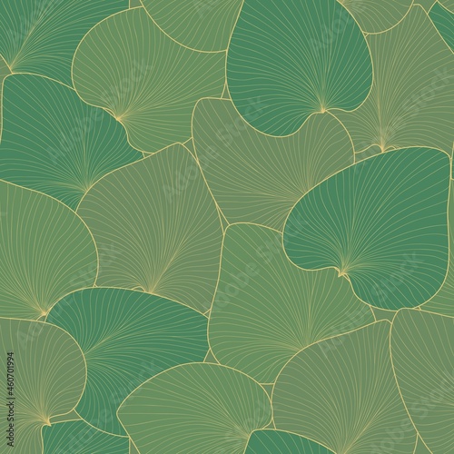 seamless abstract background with green leaves drawn by thin lines