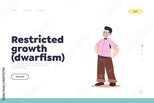 Dwarfism concept of landing page with disabled man with restricted growth disease