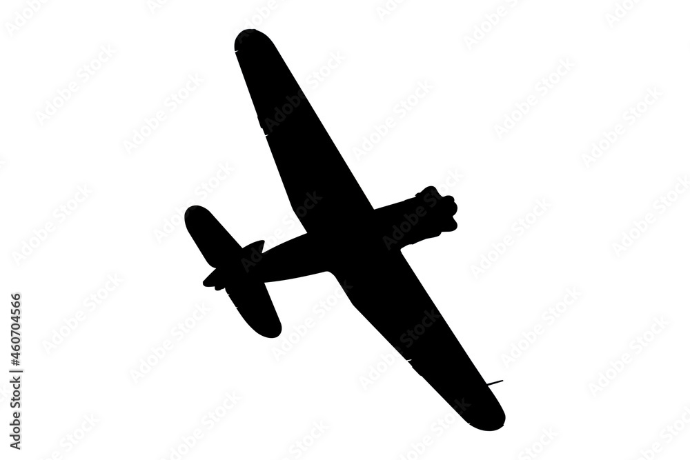 Silhouette of old military aircraft in flight
