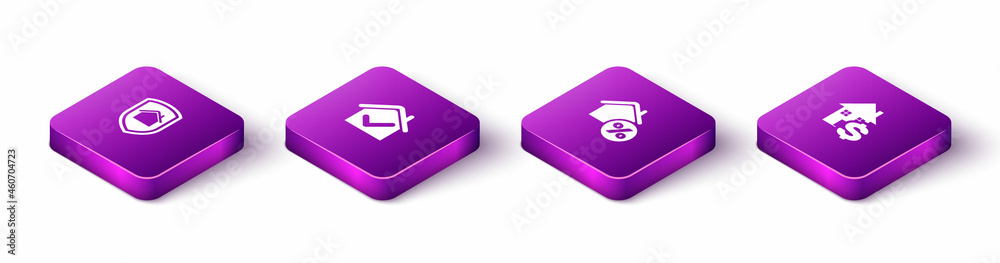 Set Isometric House under protection, with check mark, percant and dollar icon. Vector Set Isometric House under protection, with check mark, percant and dollar icon. Vector