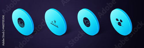 Set Isometric Dust, Face with psoriasis or eczema, Mold and in protective mask icon. Vector