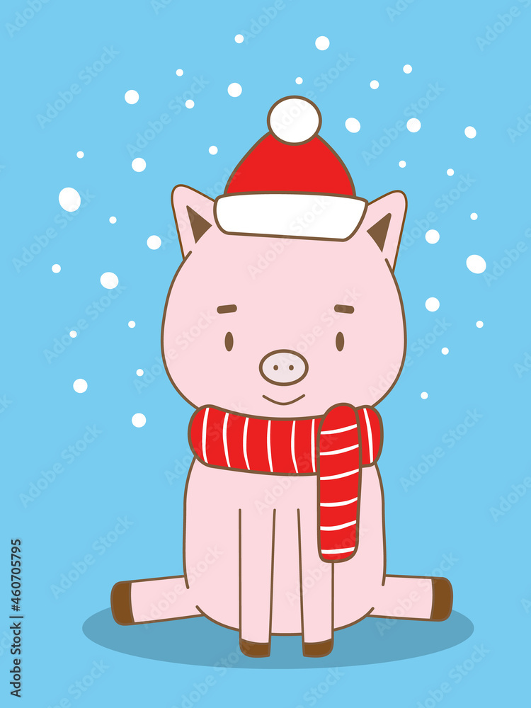Cute Christmas card with a cartoon pig