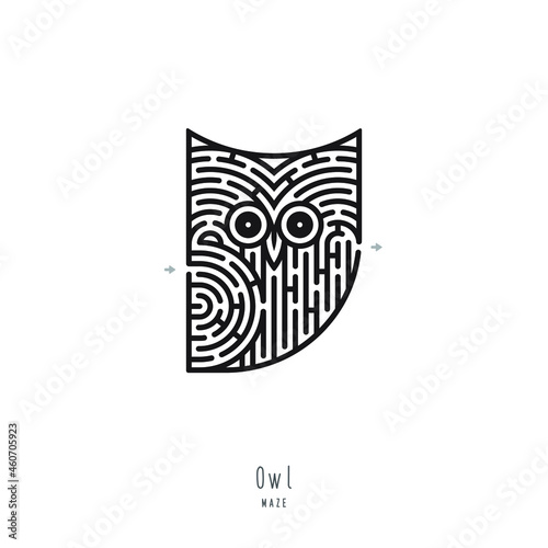 Abstract maze owl. Game for children and parents. Puzzle for kids. Labyrinth conundrum. Flat vector illustration isolated on white background. One Entrance, One Exit. Cartoon style.
