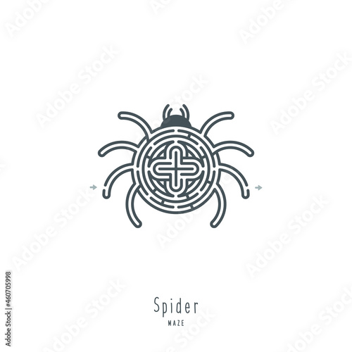 Abstract maze spider. Game for children and parents. Puzzle for kids. Labyrinth conundrum. Flat vector illustration isolated on white background. One Entrance  One Exit. Cartoon style.