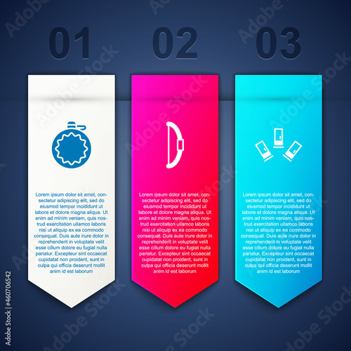 Set Canteen water bottle, Bow and Cartridges. Business infographic template. Vector