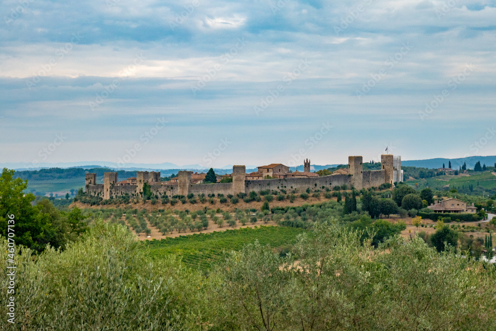 Skyline of little medieval town of Monteriggioni, Tuscany