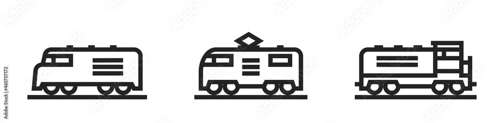 locomotive line icon set. train and railway transport symbols locomotive line icon set. train and railway transport symbols