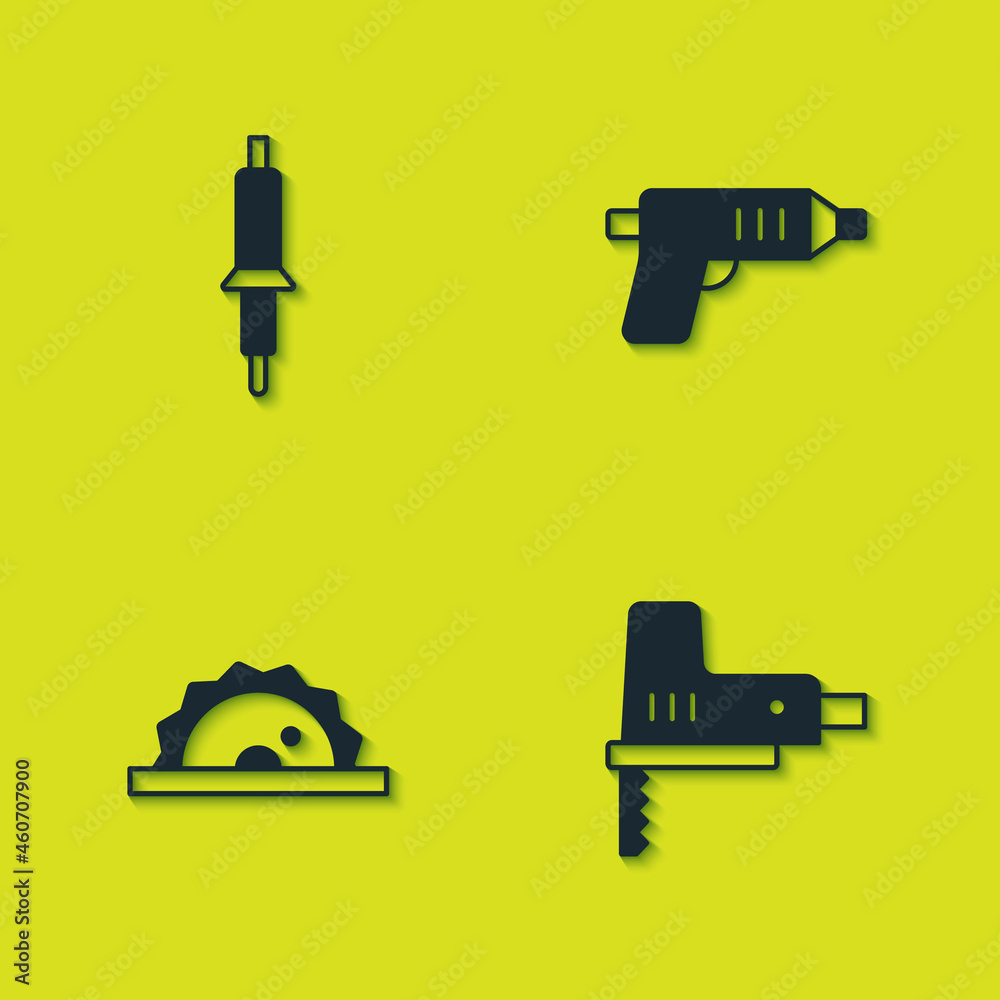 Set Soldering iron, Electric jigsaw, circular and cordless screwdriver icon. Vector