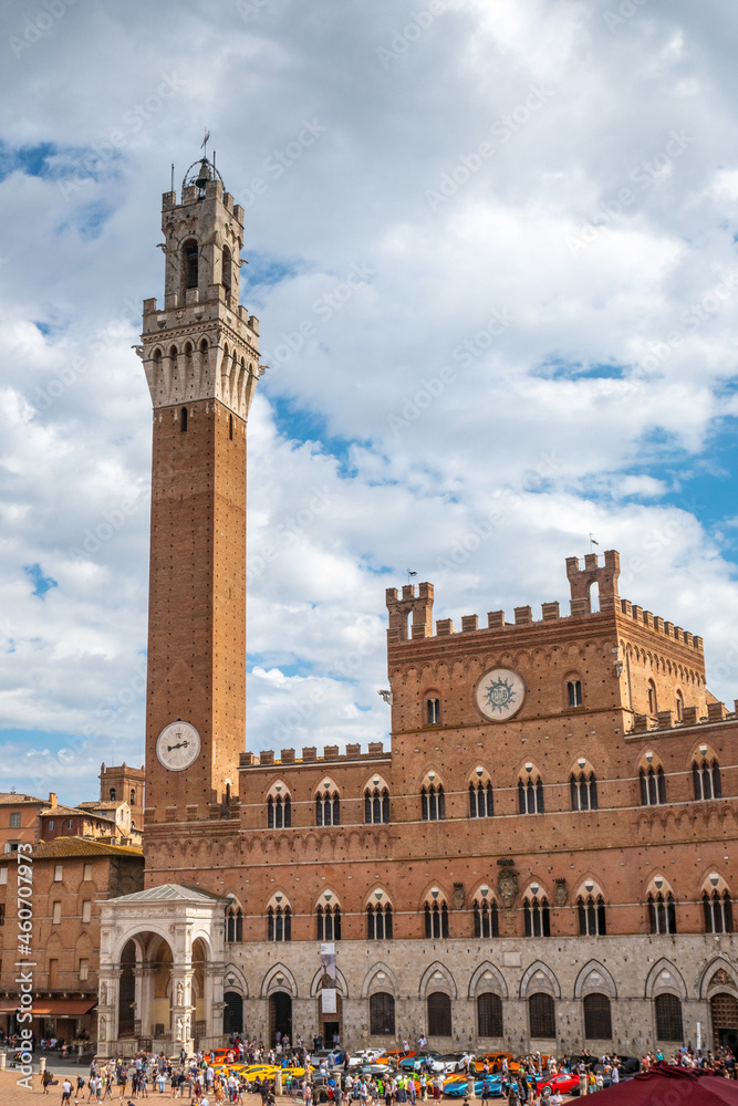 Beautiful Piazza del Campo, main square of city of Siena, Tuscany, along via Francigena