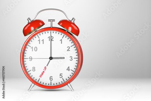 Red alarm clock on a white background. 3d render.
