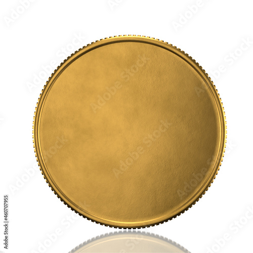 Blank template for gold coin or medal with metallic texture. Front view. 3d render.