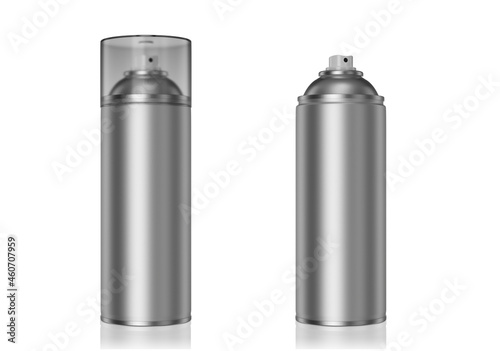 Mockup of metal spray paint cans. Spray with edge. Spray paint with cap and no cap. 3d render.