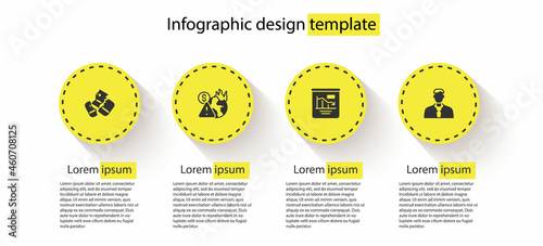 Set Credit card, Global economic crisis, Pie chart infographic and Worker. Business infographic template. Vector