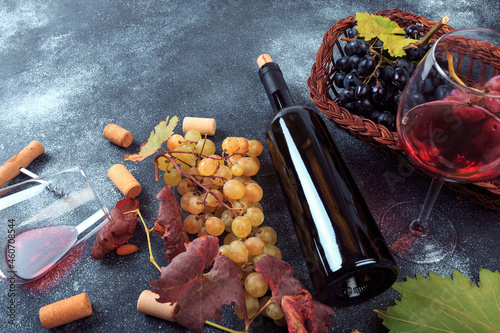 .bottle with wine and snacks - Image