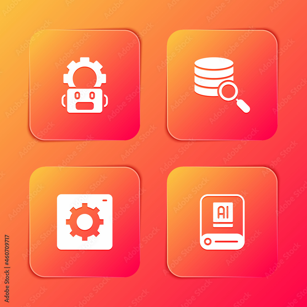 Set Robot setting, Server, Computer api interface and Artificial intelligence AI icon. Vector Set Robot setting, Server, Computer api interface and Artificial intelligence AI icon. Vector