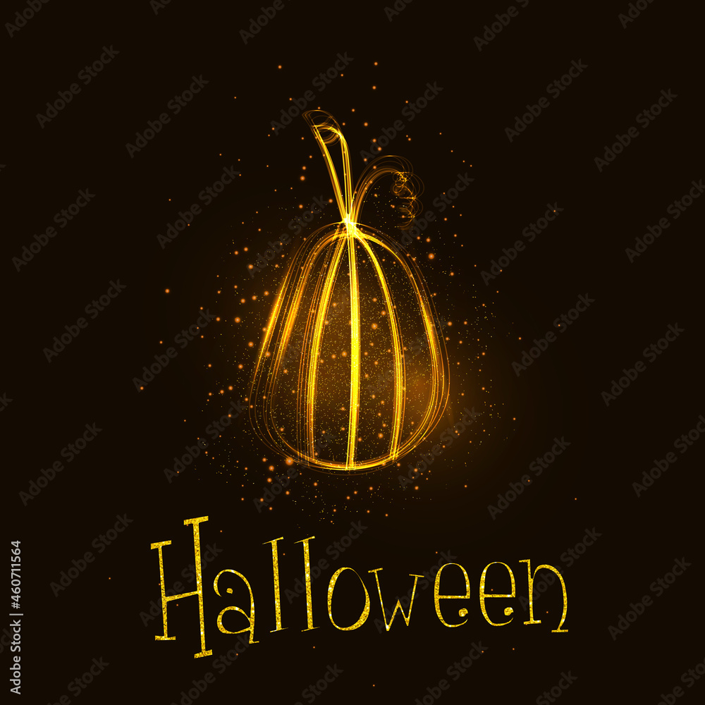 Naklejka premium Glowing Pumpkin. Halloween - October 31. Hand-drawn doodle illustration. A traditional holiday, the eve of All Saints Day, All Hallows Eve. Trick or treat. Happy Halloween 2021