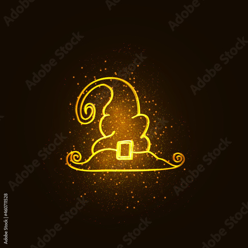 Glowing Witch Hat. Halloween - October 31. Hand-drawn doodle illustration. A traditional holiday, the eve of All Saints Day, All Hallows Eve. Trick or treat. Happy Halloween 2021