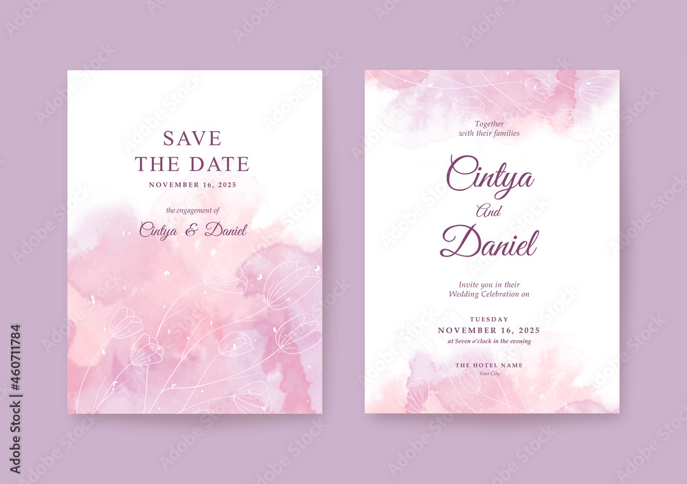 Romantic wedding invitation template with Beautiful watercolor background