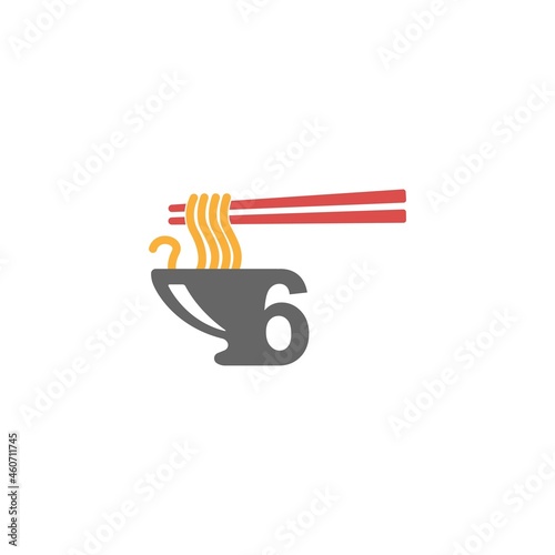 Number 6 with noodle icon logo design vector