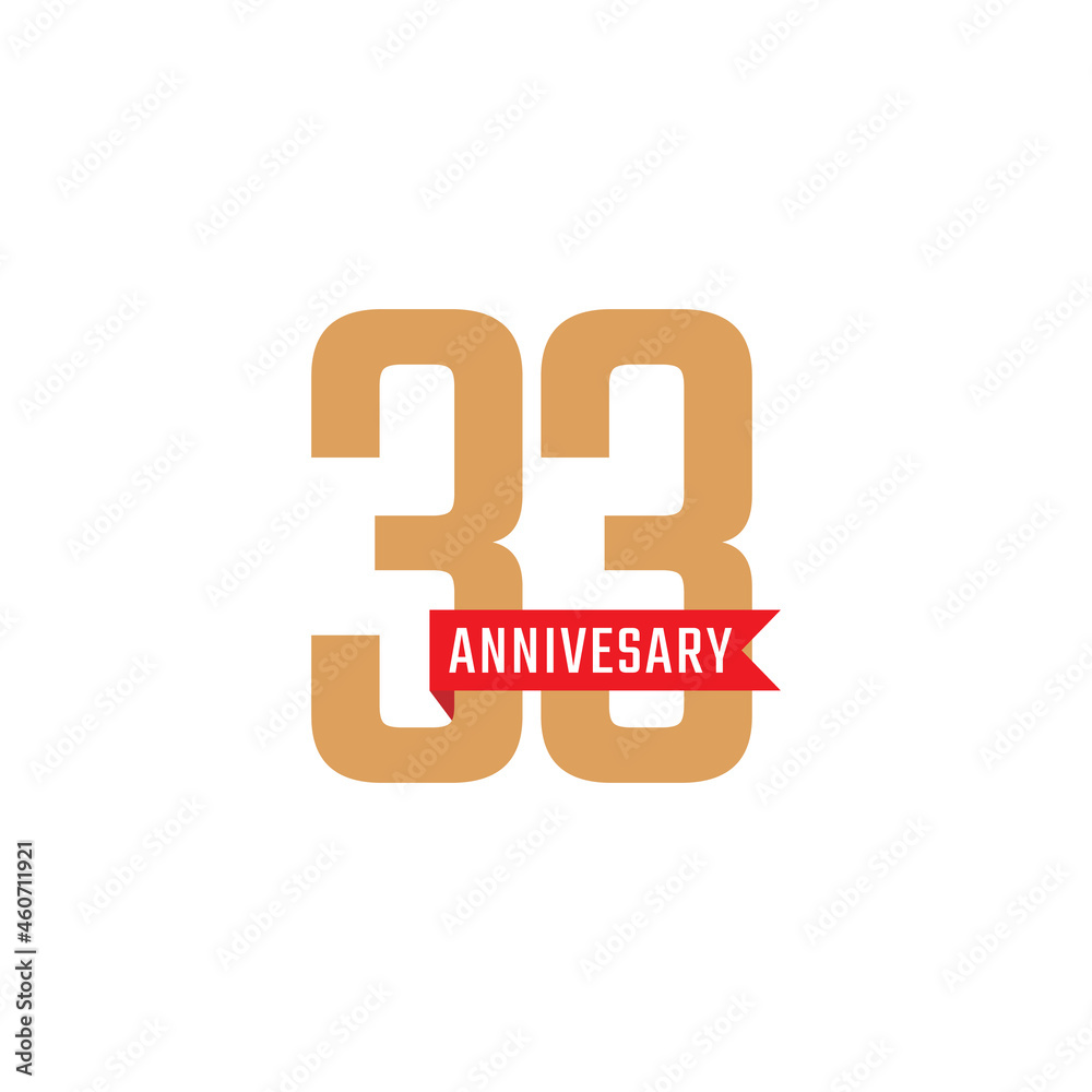 33 Year Anniversary Celebration with Red Ribbon Vector. Happy Anniversary Greeting Celebrates Template Design Illustration 33 Year Anniversary Celebration with Red Ribbon Vector. Happy Anniversary Greeting Celebrates Template Design Illustration