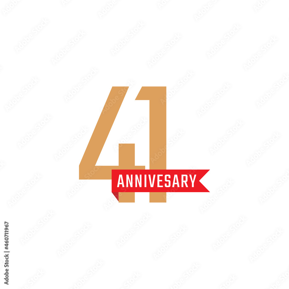 Obraz premium 41 Year Anniversary Celebration with Red Ribbon Vector. Happy Anniversary Greeting Celebrates Template Design Illustration