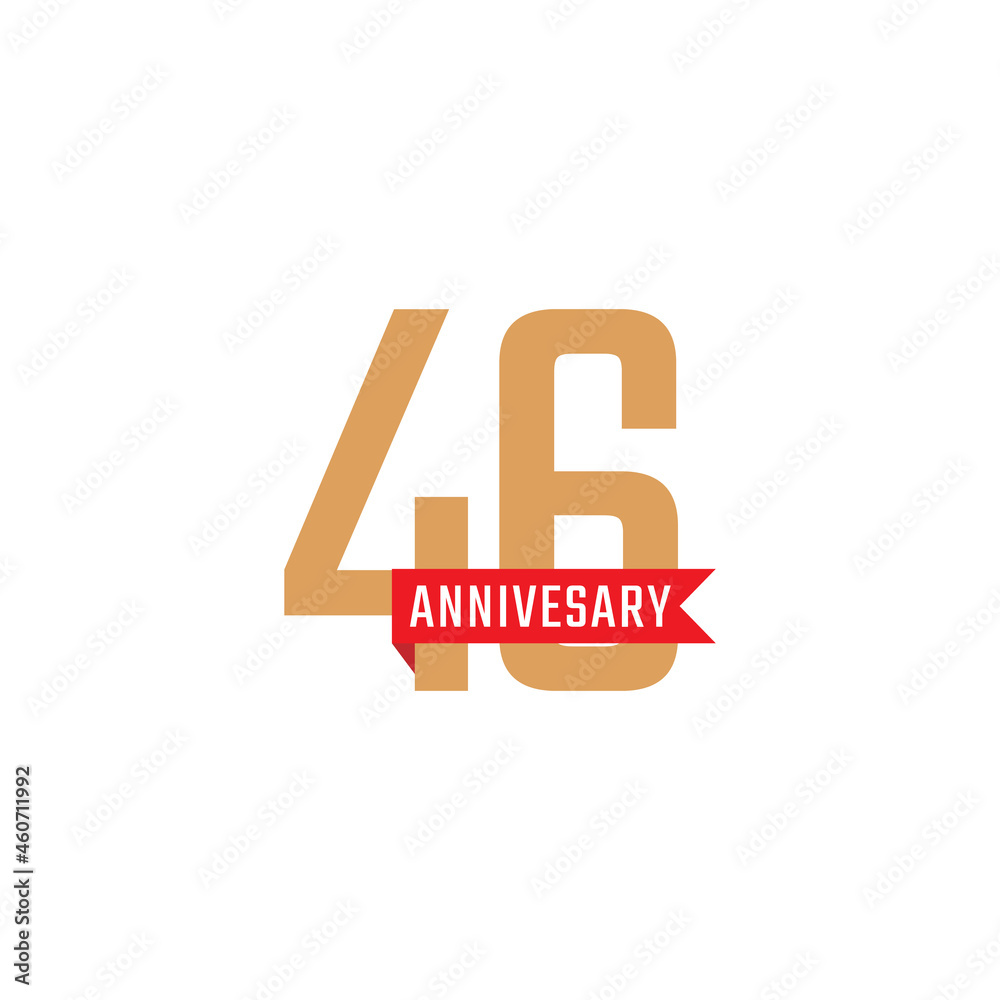 Obraz premium 46 Year Anniversary Celebration with Red Ribbon Vector. Happy Anniversary Greeting Celebrates Template Design Illustration