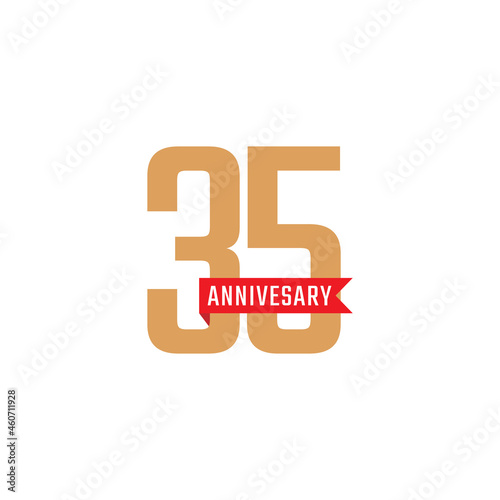 35 Year Anniversary Celebration with Red Ribbon Vector. Happy Anniversary Greeting Celebrates Template Design Illustration