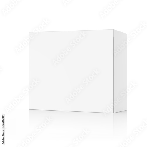 Realistic cardboard packaging box mockup. Vector illustration isolated on white background. Can be use for medicine, food, cosmetic and other. Ready for your design. EPS10.	