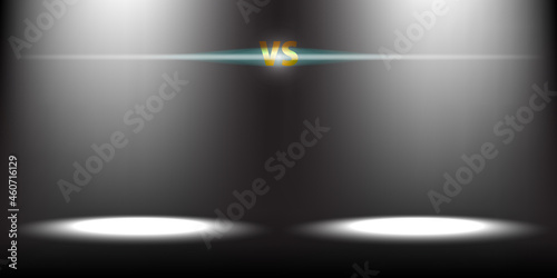 Vector illustration background for championships or contests to find the winner with beams shining from above with golden text with VS or versus and flare in the middle on dark backgrounds
