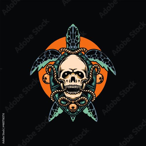 skull turtle tattoo illustration vector design
