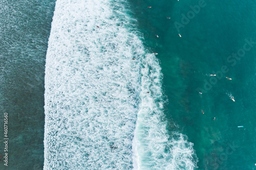 Photography Amazing aerial view Top down of waves break on tropical sea Surfers with surfing