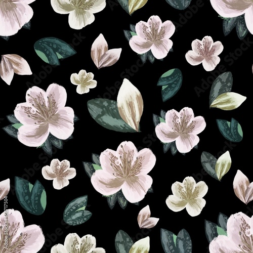 seamless retro pattern with flowers on black background 