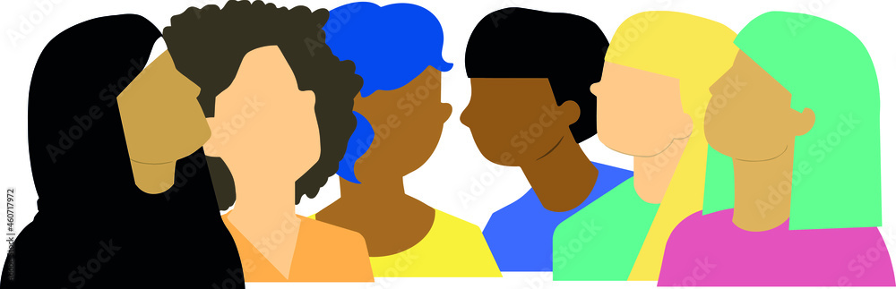 Vector. Ilustración de color plano editable sobre la diversidad cultural e igualdad racial, grupo de personas unidas.